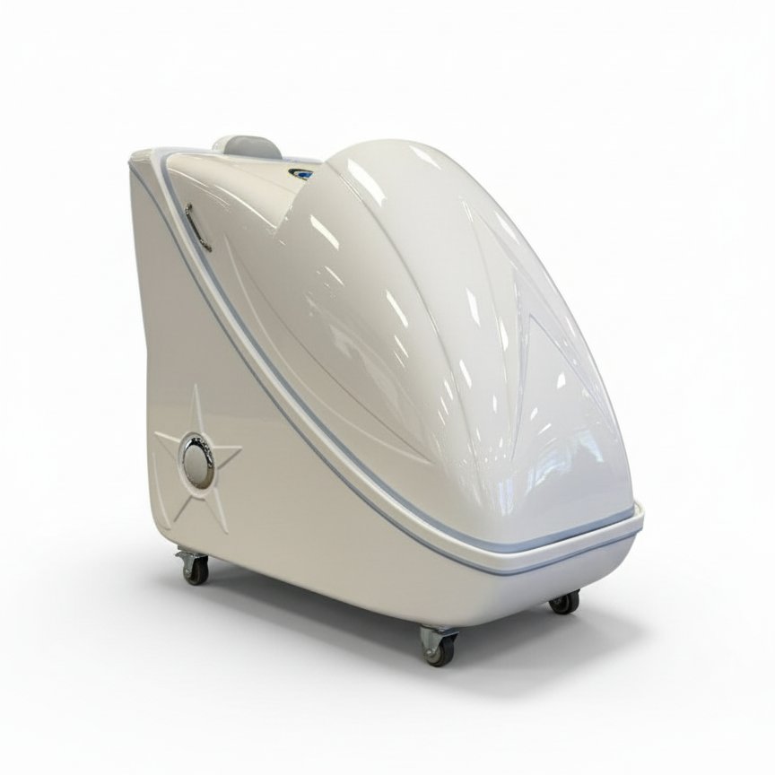 Infrared Ozone Steam Sauna capsule shown closed at an angle